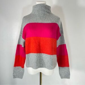 Cliche Women’s Pink Colorblock Mock Neck Gray Wool & Spandex Sweater Size L